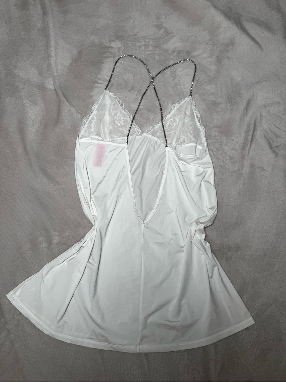 La SENZA White Lace Chemise with Crisscross Beaded Straps - Picture 2 of 4